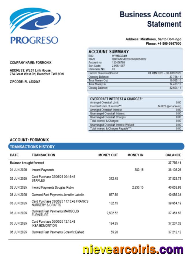 Progreso business account statement